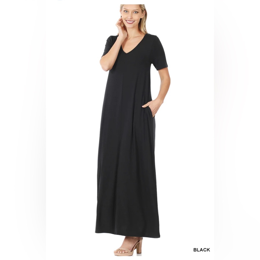 Zenana Outfitters Black Maxi V Neck Dress size 2X ๐๐บ๐น๐ธ BG 10 - Picture 2 of 2